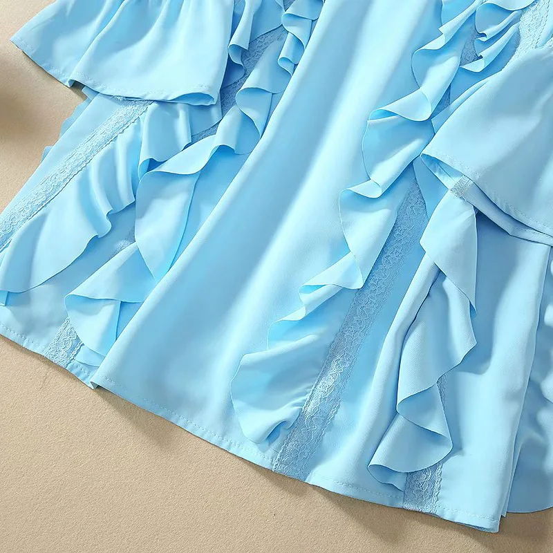 Blue High Quality Dress 2021 Spring Summer Style Women O-Neck Hollow Out Lace Patchwork Flare Sleeve Sexy Ruffle Dress Club Wear
Blue High Quality Dress 2021 Spring Summer Style Women O-Neck Hollow Out Lace Patchwork Flare Sleeve Sexy Ruffle Dress Club Wear
