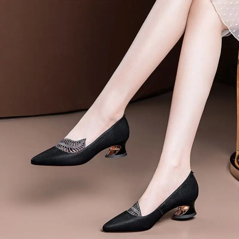 Women Shoe Pointed Rhinestone Mother Shoes Women's Shallow Mouth Thick Heel Single Shoes 5cm
Women Shoe Pointed Rhinestone Mother Shoes Women's Shallow Mouth Thick Heel Single Shoes 5cm