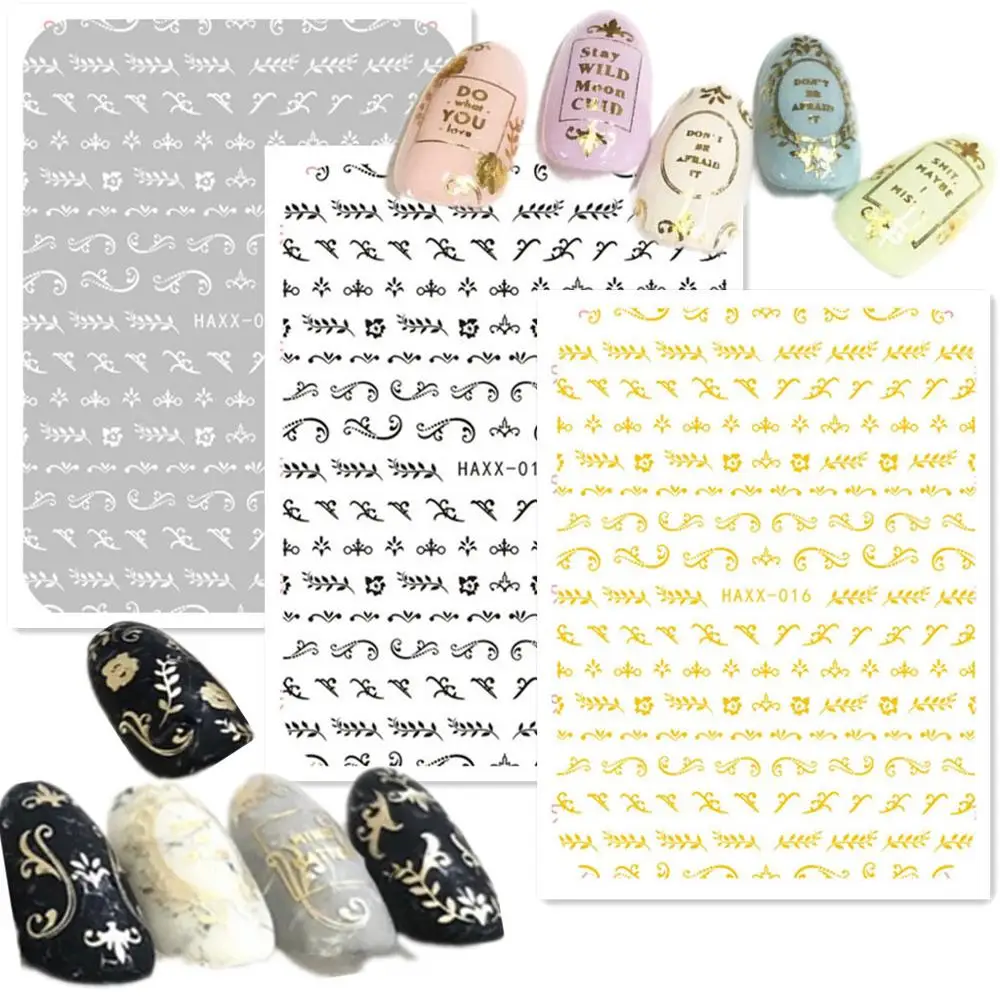 

Newest HANYI 14 15 15 flower design nail art sticker decal stamping back gule DIY nail decoration wraps