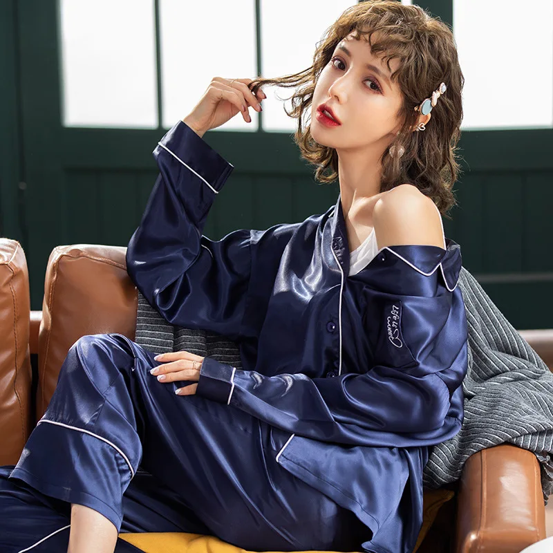 Ice Silk Pajamas Women Spring Autumn Long-sleeved Ladies Sweet Large size loose homewear Two Pieces Sets NW37
Ice Silk Pajamas Women Spring Autumn Long-sleeved Ladies Sweet Large size loose homewear Two Pieces Sets NW37