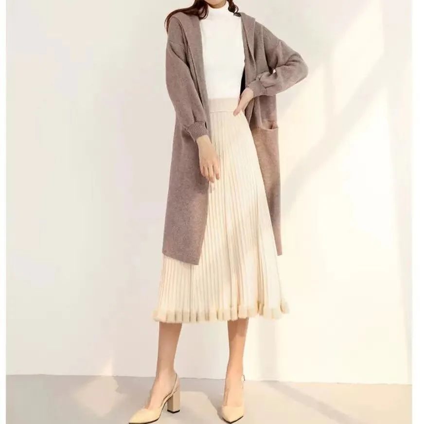 Женская шерстяная юбка с высокой талией, трапециевидная плиссированная юбка средней длины с рыбьим хвостом, Корейская модель на осень и зиму 
Женская шерстяная юбка с высокой талией, трапециевидная плиссированная юбка средней длины с рыбьим хвостом, Корейская модель на осень и зиму