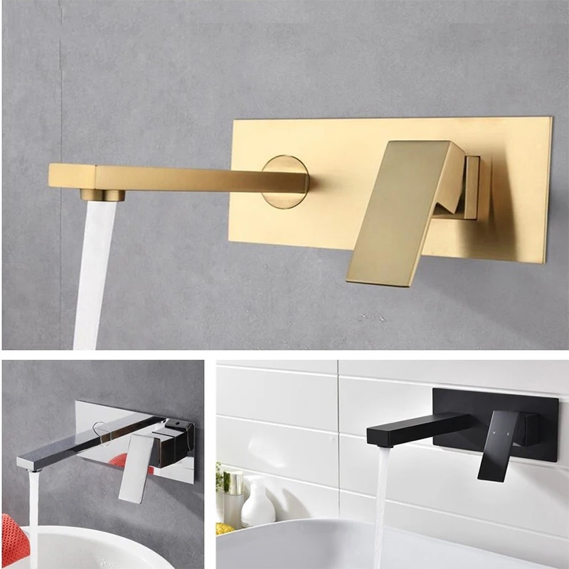 Brushed Gold Black Chrome Bathroom Faucet Basin Sink Tap Wall Mounted Kitchen Concealed Box Square Brass Hot Cold Mixer Water 
Brushed Gold Black Chrome Bathroom Faucet Basin Sink Tap Wall Mounted Kitchen Concealed Box Square Brass Hot Cold Mixer Water