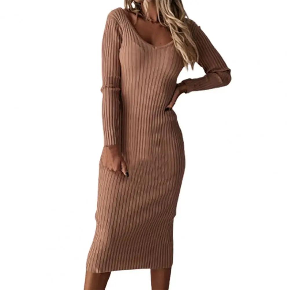 Autumn Winter Elegant Women Knitted Long Dress Slim Lady Vestidos Solid Color V Neck Bodycon Stripe Sweater Dress Female Clothes
Autumn Winter Elegant Women Knitted Long Dress Slim Lady Vestidos Solid Color V Neck Bodycon Stripe Sweater Dress Female Clothes