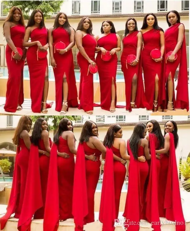 Арабское недорогое красное платье подружки невесты с одним плечом и разрезом