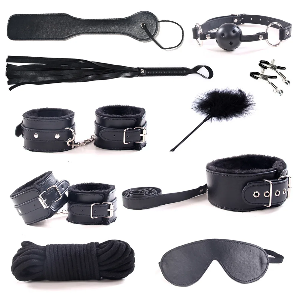 

10 In 1 SM Set Leather Handcuffs for Sex Toys for Woman Couples Bdsm Bondage Restraints Gags Muzzles Slave Sex Adult Games