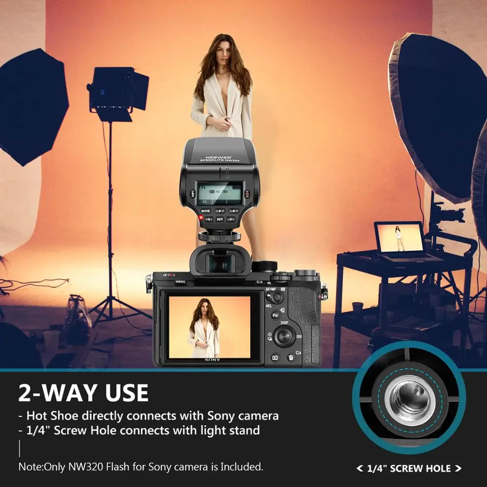 

Neewer NW320 TTL LCD Display Flash Speedlite for Sony a9 a7III a7RIII a7II a7RII a7SII a7 a7R a7S a6500 Cameras with Hard Diffus
