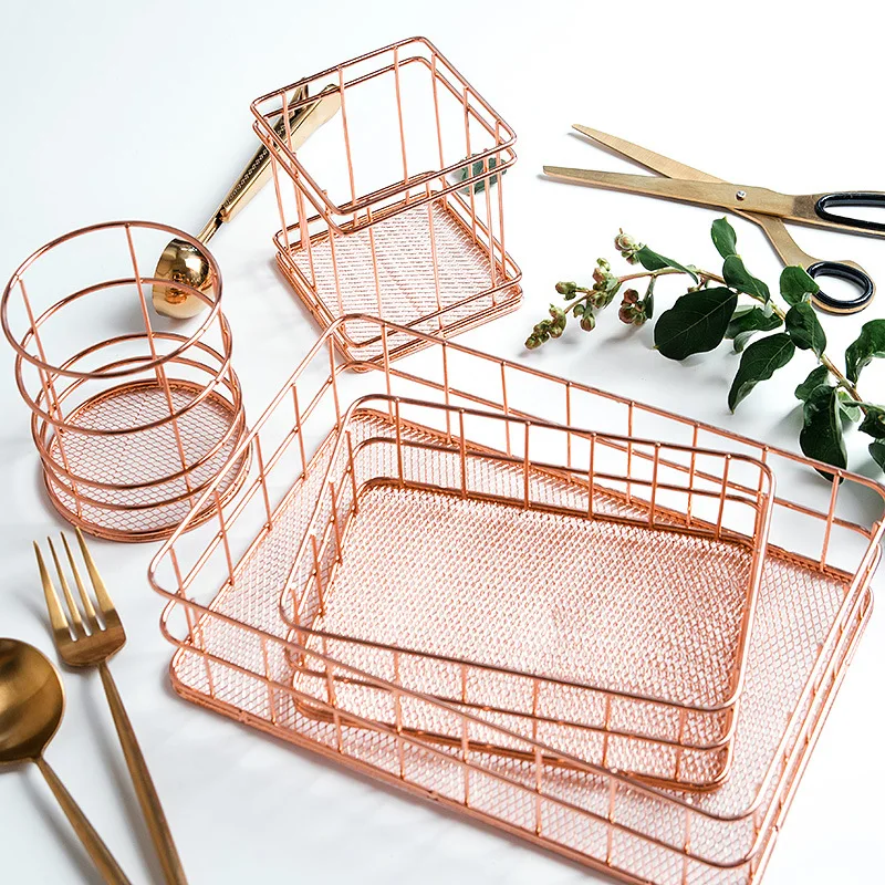 Nordic-Style Iron Rose Gold Mesh Bottom Storage Basket Desktop Sundries Small Part Jewelry Cosmetics Storage Basket
Nordic-Style Iron Rose Gold Mesh Bottom Storage Basket Desktop Sundries Small Part Jewelry Cosmetics Storage Basket