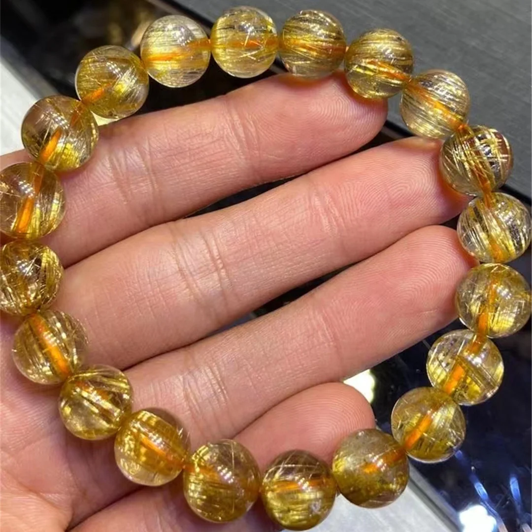 

10mm Natural Gold Rutilated Bracelet Jewelry For Woman Man Healing Wealth Gift Crystal Round Beads Quartz Gemstone Strands AAAAA