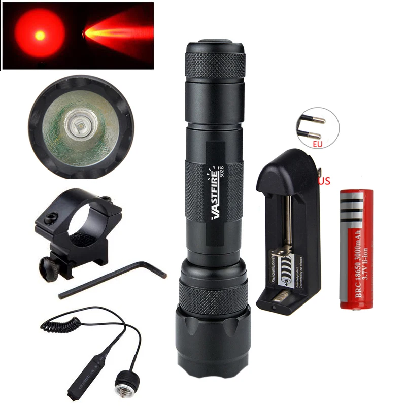 

Green/Red LED Hunting Light Tactical Torch+20mm Rail Tactical Scope Mount+Remote Switch searchligh+18650 Battery+Charger