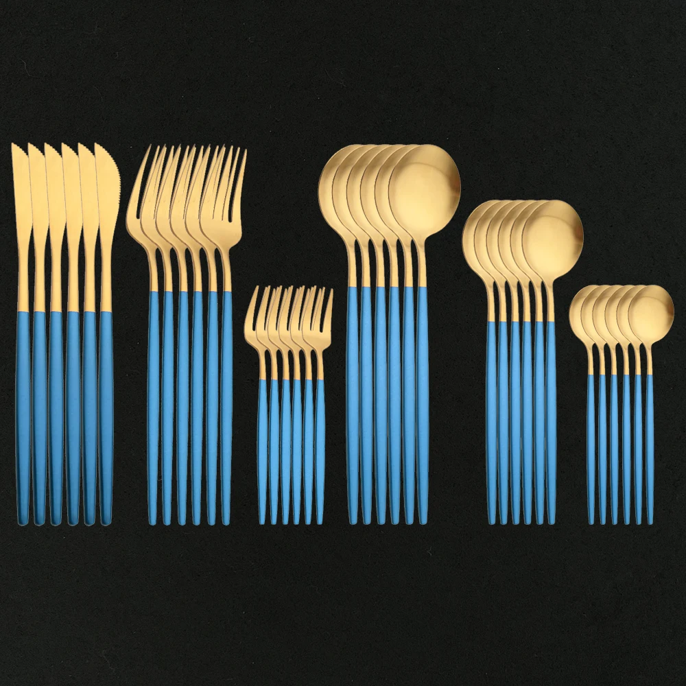 Blue Gold Matte Stainless Steel 36Pcs Flatware Cutlery Set Knife Cake Fork Spoon Tableware Dinnerware Set Kitchen Silverware Set
Blue Gold Matte Stainless Steel 36Pcs Flatware Cutlery Set Knife Cake Fork Spoon Tableware Dinnerware Set Kitchen Silverware Set