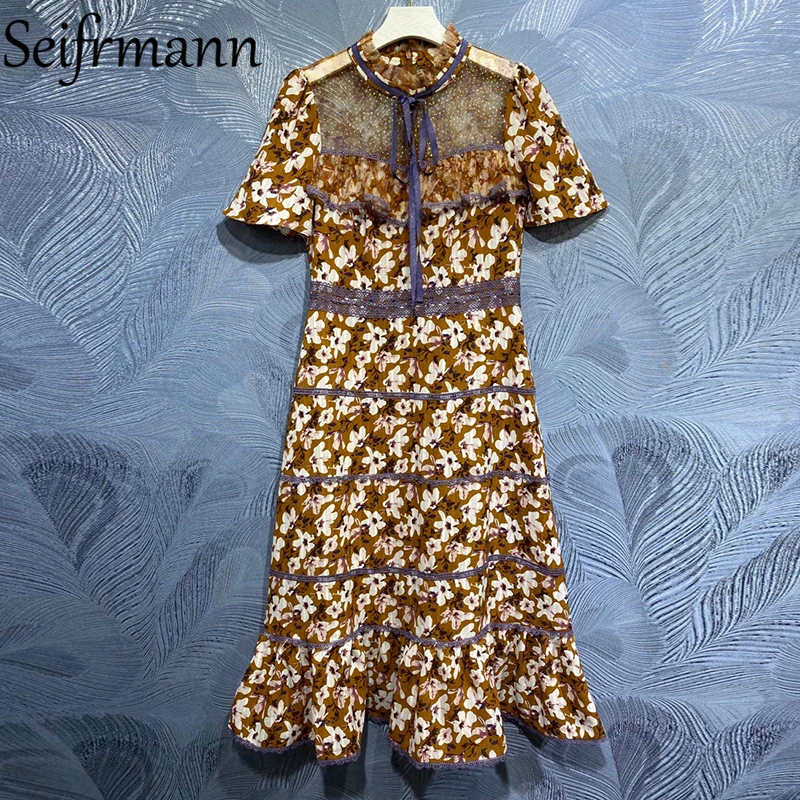 Seifrmann New 2021 Summer Women Fashion Designer Party Midi Dress Short Sleeve Bow Ruffles Lace Floral Printed Ladies Dresses
Seifrmann New 2021 Summer Women Fashion Designer Party Midi Dress Short Sleeve Bow Ruffles Lace Floral Printed Ladies Dresses