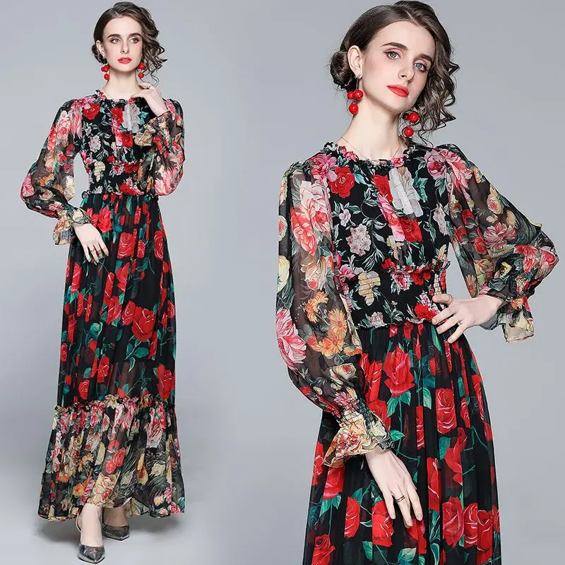 Women's Lantern Sleeve Charming Floral Print Elastic Waist Elegant Holiday Long Dress Summer Boho Beach Chiffon Maxi Dress 8861
Women's Lantern Sleeve Charming Floral Print Elastic Waist Elegant Holiday Long Dress Summer Boho Beach Chiffon Maxi Dress 8861