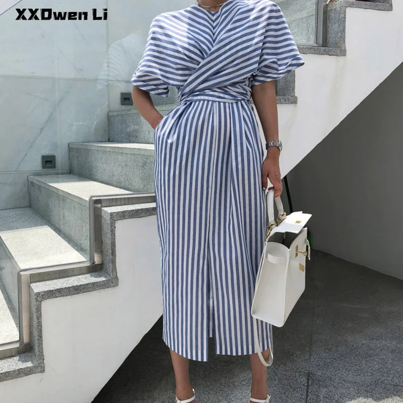 Summer Cotton Striped Pocket Split Long Dress For Woman 2021 Casual Office Lady Dresses Fashion Women's Clothing Robe Femme
Summer Cotton Striped Pocket Split Long Dress For Woman 2021 Casual Office Lady Dresses Fashion Women's Clothing Robe Femme