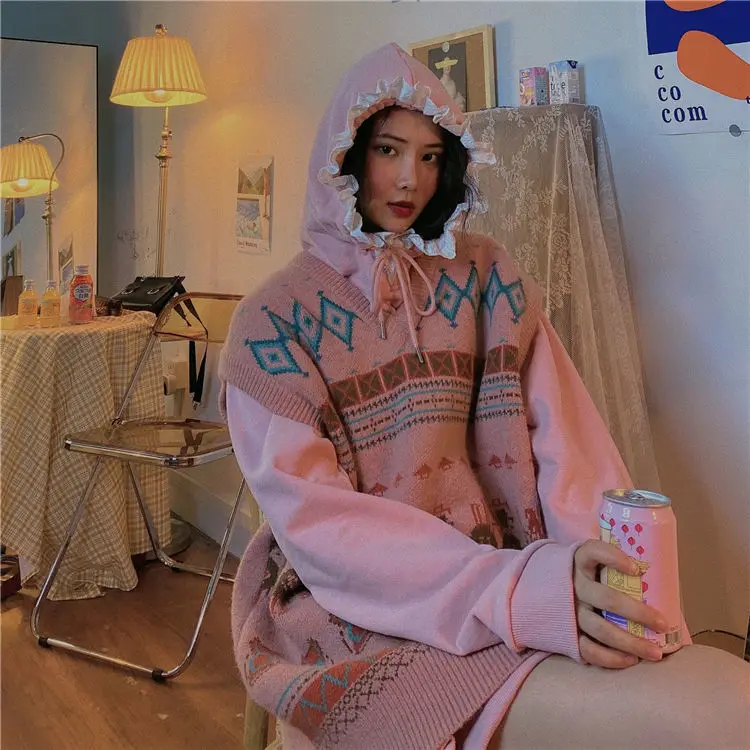 KOSAHIKI Argyle Fashion Knitted Vest Women Casual Korean Pullover Harajuku Kawaii Spring Autumn Sleeveless V-Neck Tank Top 
KOSAHIKI Argyle Fashion Knitted Vest Women Casual Korean Pullover Harajuku Kawaii Spring Autumn Sleeveless V-Neck Tank Top