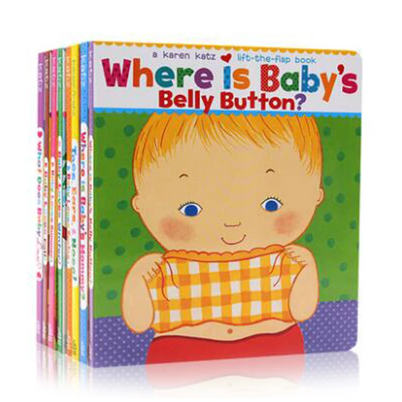 

Где находится детская кнопка живота, 8 книг от Karen Katz, английская оригинальная книга с рисунками для детей 0-5 лет, интерактивная книга с рисун...