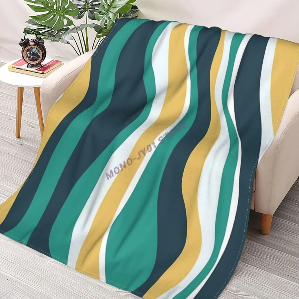 

Abstract Retro Groovy Lines Teal And Yellow Throw Blanket Sherpa Blanket cover Bedding soft Blankets