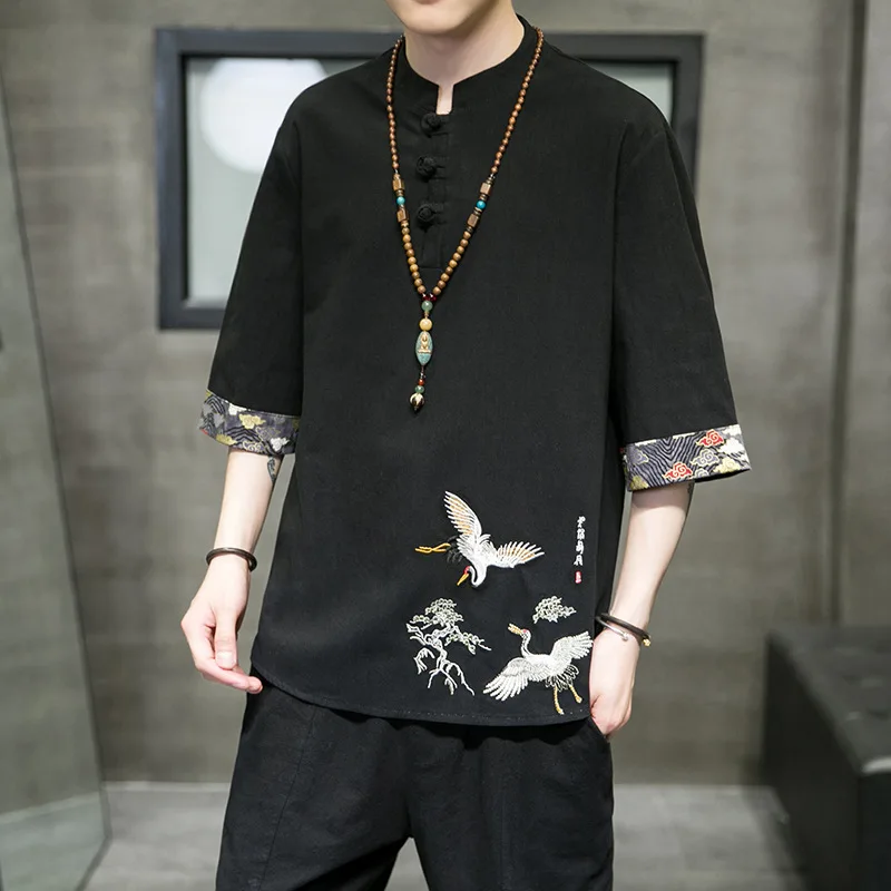 Chinese Style Large Size Men's Clothing Summer New Men's Hanfu Embroidery Disc Button Stand-up Collar Short-sleeved T-shirt
Chinese Style Large Size Men's Clothing Summer New Men's Hanfu Embroidery Disc Button Stand-up Collar Short-sleeved T-shirt