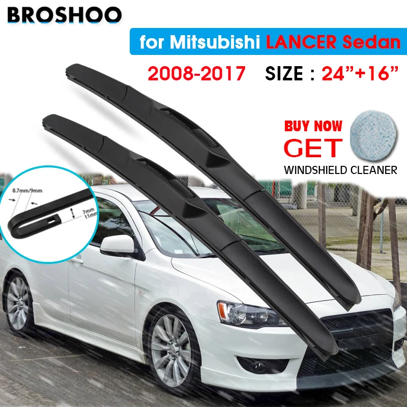 

Car Wiper Blade For Mitsubishi LANCER Sedan 24"+16" 2008-2017 Auto Windscreen Windshield Wipers Blades Window Fit U Hook Arms