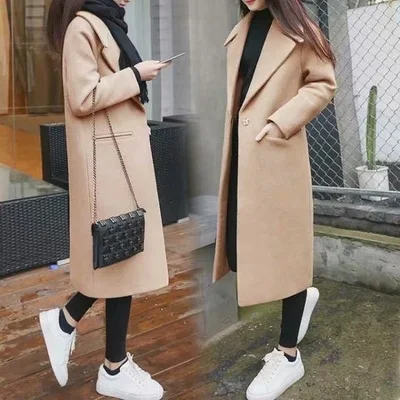 Женское шерстяное пальто выше колена длинное в Корейском стиле Осень-зима 2019 |