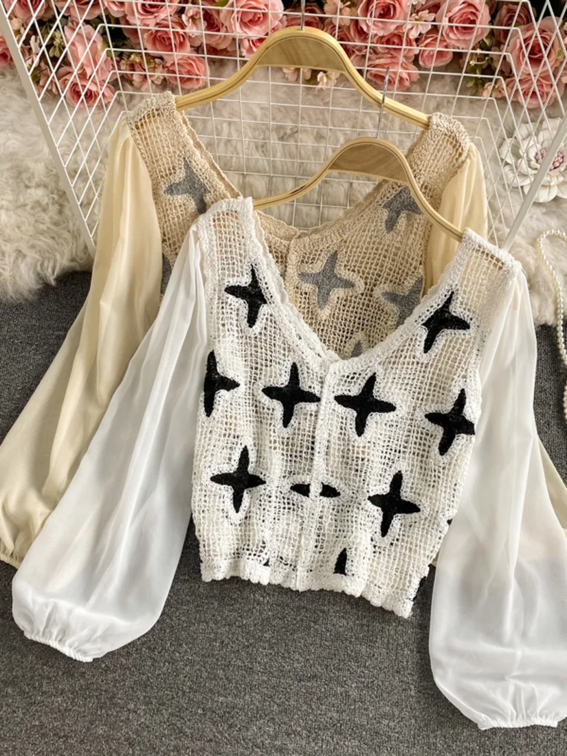 Women V-neck Long Sleeve Lace Chiffon Blouse Summer Autumn 2021 New Short Transparent Top Pullover Harajuku Shirt Casual Work
Women V-neck Long Sleeve Lace Chiffon Blouse Summer Autumn 2021 New Short Transparent Top Pullover Harajuku Shirt Casual Work