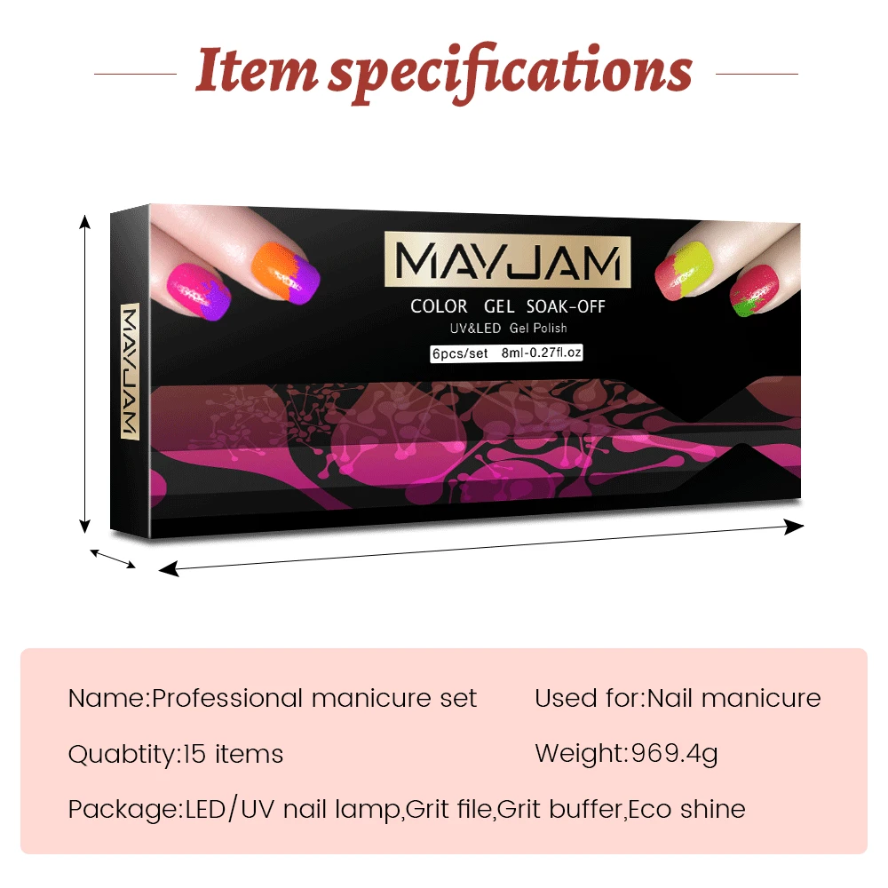 8ml MAYJAM 6pcs Set Nail Polish Vernis Semi Permanent Hybrid Varnish Gel Polish UV Color Gel Manicure Primer Coat for Nails Art 
8ml MAYJAM 6pcs Set Nail Polish Vernis Semi Permanent Hybrid Varnish Gel Polish UV Color Gel Manicure Primer Coat for Nails Art