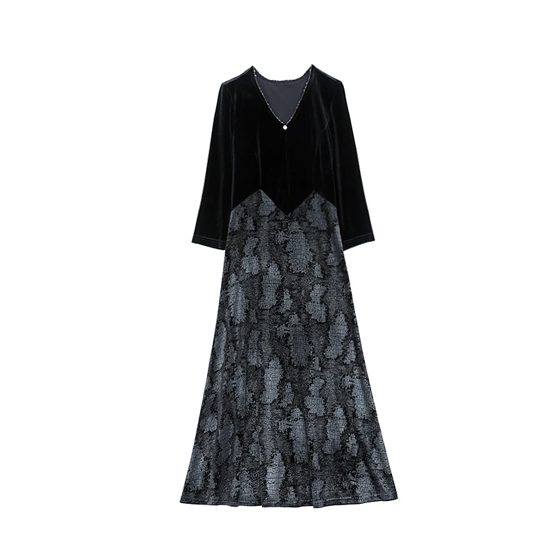 Autumn 2020 New Velvet Stitching Dress Women Black High Waist Slim Elegant Dress Long Sleeve V-neck Clothes
Autumn 2020 New Velvet Stitching Dress Women Black High Waist Slim Elegant Dress Long Sleeve V-neck Clothes