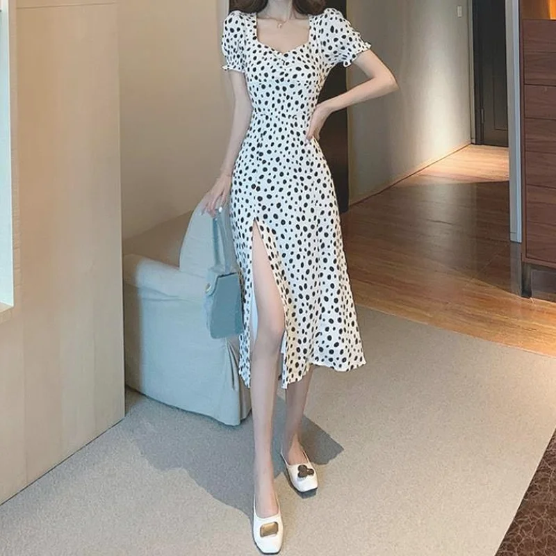 QWEEK White Polka Dot Print Dress Casual Chiffon Summer Short Sleeve Sundress Vintage Split Midi Dresses 2021 Elegant Ladies
QWEEK White Polka Dot Print Dress Casual Chiffon Summer Short Sleeve Sundress Vintage Split Midi Dresses 2021 Elegant Ladies