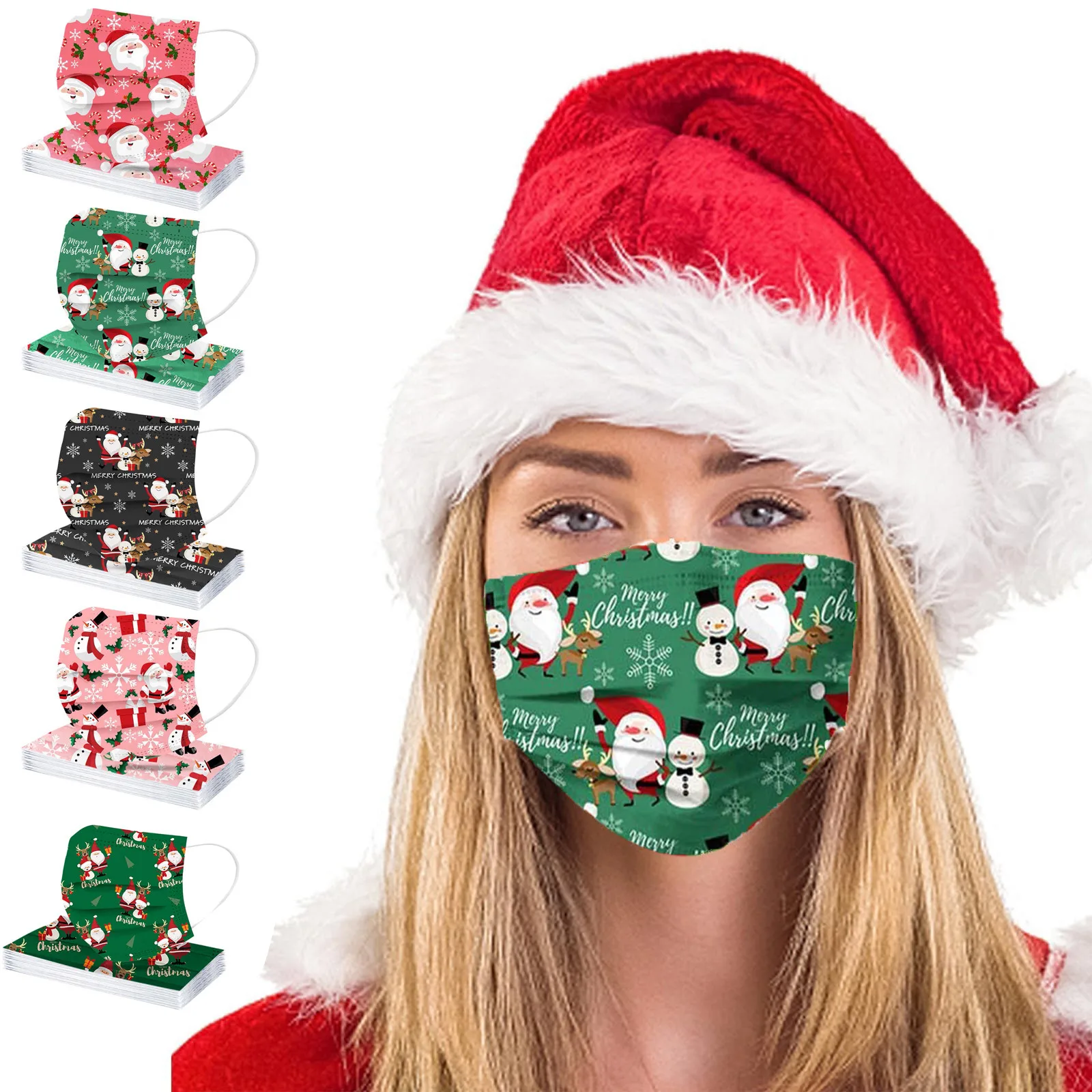 

Рождественская одноразовая маска для лица, маски для взрослых для защиты лица на Хэллоуин, Рождество, одноразовые трехслойные маски для лиц...