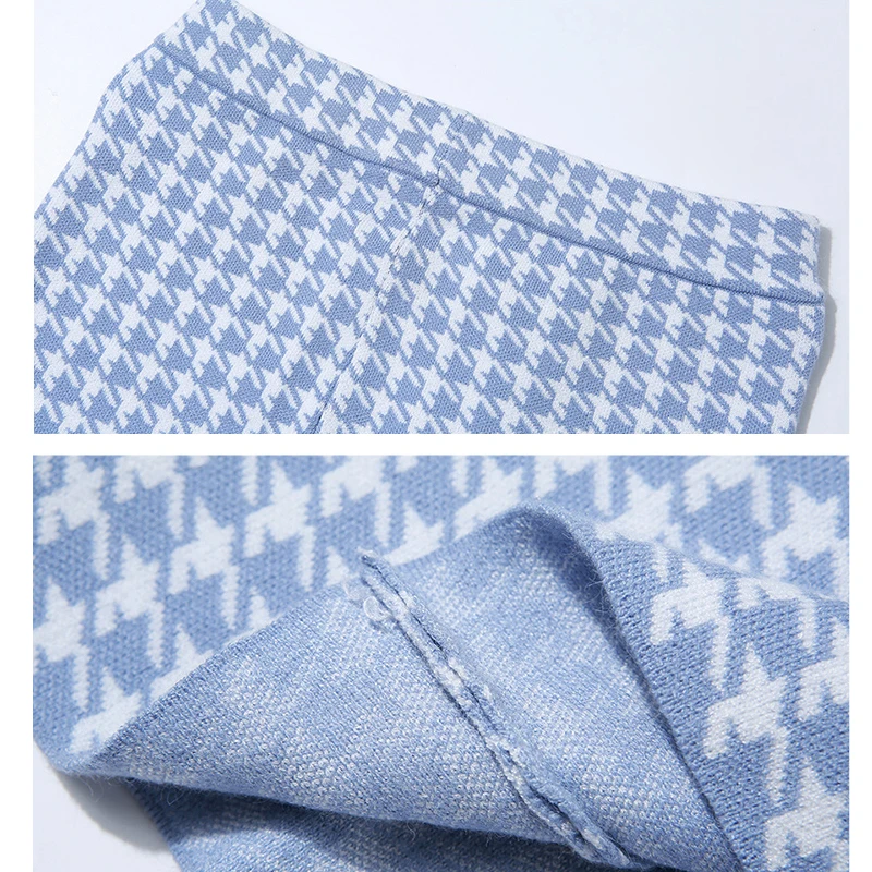 Vogue Houndstooth Knitted Skirt Suits Women Sweater Sets 2Pcs Half Turtleneck Loose Sweater Tops&High Waist Elastic Pencil Skirt
Vogue Houndstooth Knitted Skirt Suits Women Sweater Sets 2Pcs Half Turtleneck Loose Sweater Tops&High Waist Elastic Pencil Skirt
