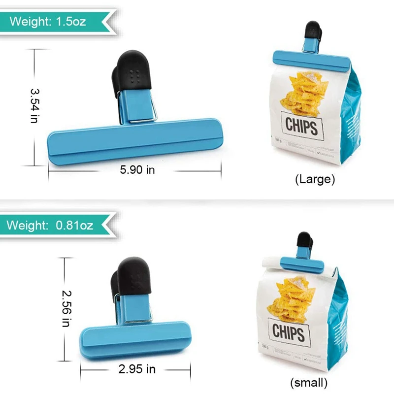 Большие зажимы для пластиковых чипсовых пакетов с прочным воздухонепроницаемым герметичным уплотнением разноцветные для кофе, картофеля и акционных пакетов.