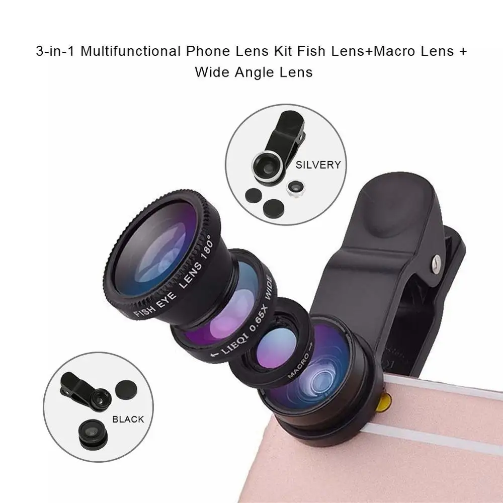 3-in-1 Multifunctional Phone Lens Kit Fish Lens+Macro Lens + Wide Angle Lens Transform Phone Into Professional Camera
3-in-1 Multifunctional Phone Lens Kit Fish Lens+Macro Lens + Wide Angle Lens Transform Phone Into Professional Camera