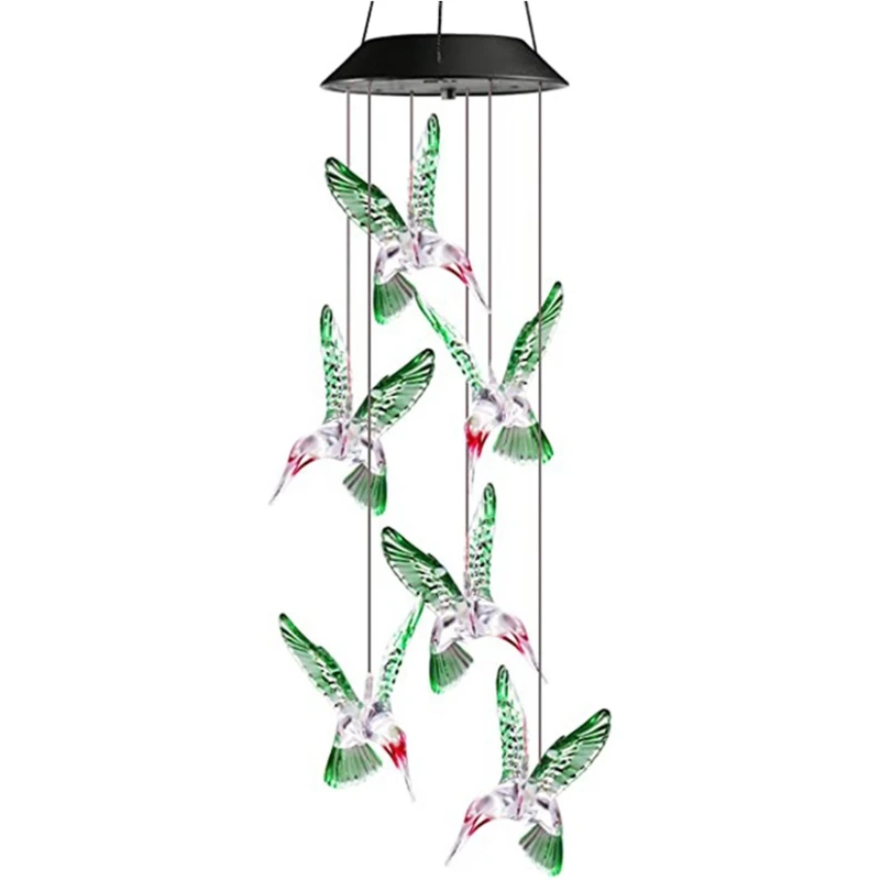 

H7JB Solar Wind Chimes Hummingbird Outdoors Home Mobile Hanging Bells Chime Decor for Garden Patio Porch Deck Waterproof Color