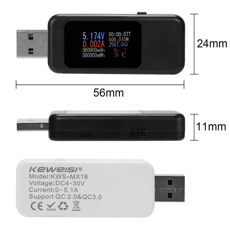 USB тестер мультиметр цифровой и измеритель емкости детектор для смартфона |