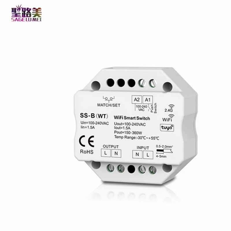SS-B(WT)AC110V-220V Wifi & RF Smart AC Switch tuya APP cloud Voic control 150W-360W for single color led lamps lights
SS-B(WT)AC110V-220V Wifi & RF Smart AC Switch tuya APP cloud Voic control 150W-360W for single color led lamps lights