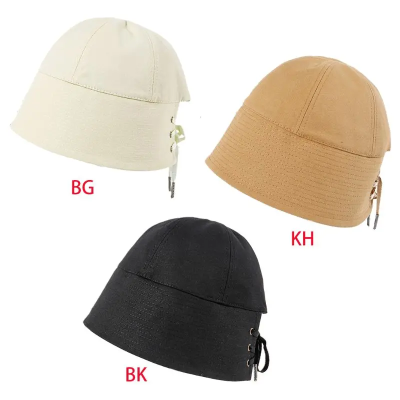 

Women Summer Sunscreen Dome Bucket Hat Wide Brim Hollow Out Criss-Cross Lace-Up Bandage Outdoor Vacation Beach Fisherman Cap