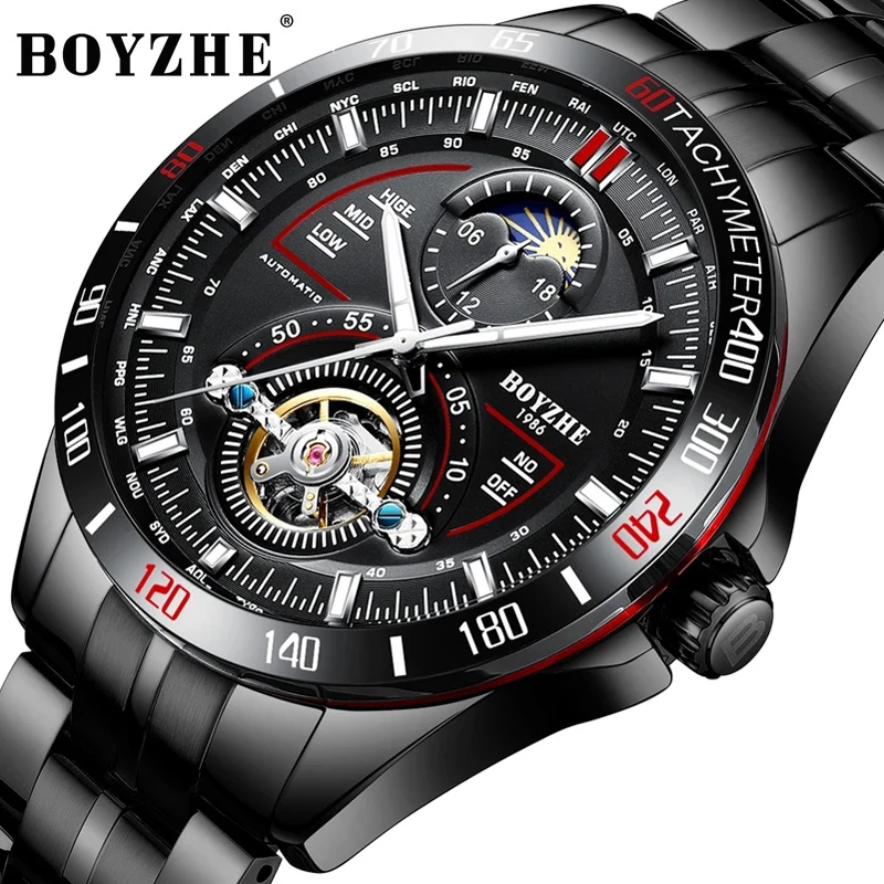 BOYZHE Automatic Mechanical Watches Mens Sports Fashion Top Brand Stainless Steel Moon Phase Tourbillon Watch Relogio Masculino
BOYZHE Automatic Mechanical Watches Mens Sports Fashion Top Brand Stainless Steel Moon Phase Tourbillon Watch Relogio Masculino