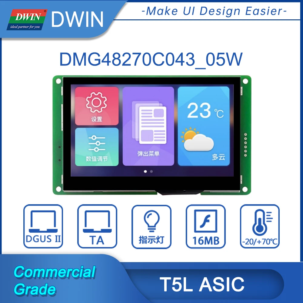 

DWIN 2,5-дюймовый HMI Интеллектуальный UART TFT ЖК-дисплей модуль 4,3*480 коммерческого класса DMG48270C043_05W