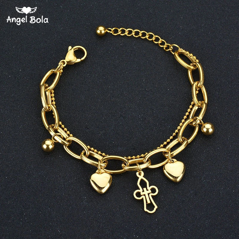 Trendy Christian Jewelry Multilayer Chain Heart Cross Gold Color Bead Stainless Steel Bracelets for Women Gift Drop Shipping
Trendy Christian Jewelry Multilayer Chain Heart Cross Gold Color Bead Stainless Steel Bracelets for Women Gift Drop Shipping