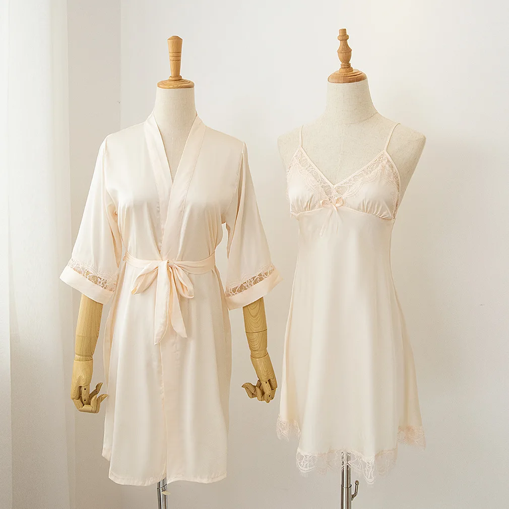 Satin Nighty&Robe Set Women Lace Sleep Set Summer New 2PCS Sleepwear Champagne Robe Suit V-neck Nightgown Home Clothing
Satin Nighty&Robe Set Women Lace Sleep Set Summer New 2PCS Sleepwear Champagne Robe Suit V-neck Nightgown Home Clothing