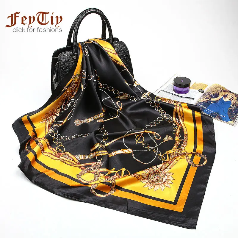 Large Hijab Scarves For Women Fashion Print Silk Satin Scarf Female 90cmx90cm Luxury Brand Square Shawls Head Scarfs For Ladies 
Large Hijab Scarves For Women Fashion Print Silk Satin Scarf Female 90cmx90cm Luxury Brand Square Shawls Head Scarfs For Ladies