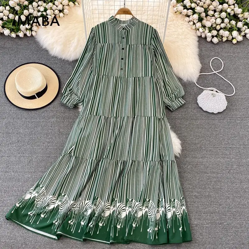 Vintage Loose Striped Maxi Dress Spring Autumn Women O-neck Long Sleeve Print Chic Casual Ankle-length Dress Boho Robe Femme
Vintage Loose Striped Maxi Dress Spring Autumn Women O-neck Long Sleeve Print Chic Casual Ankle-length Dress Boho Robe Femme