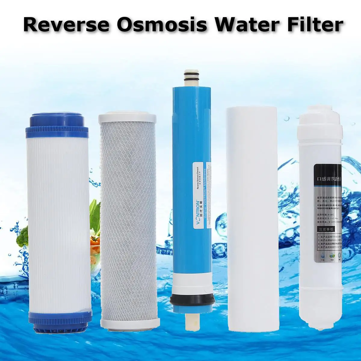 

5Pcs 5 Stage Reverse Osmosis RO Water Filters Replacement Set with Water Filter Cartridge 50GPD Membrane Water Filter Purifier