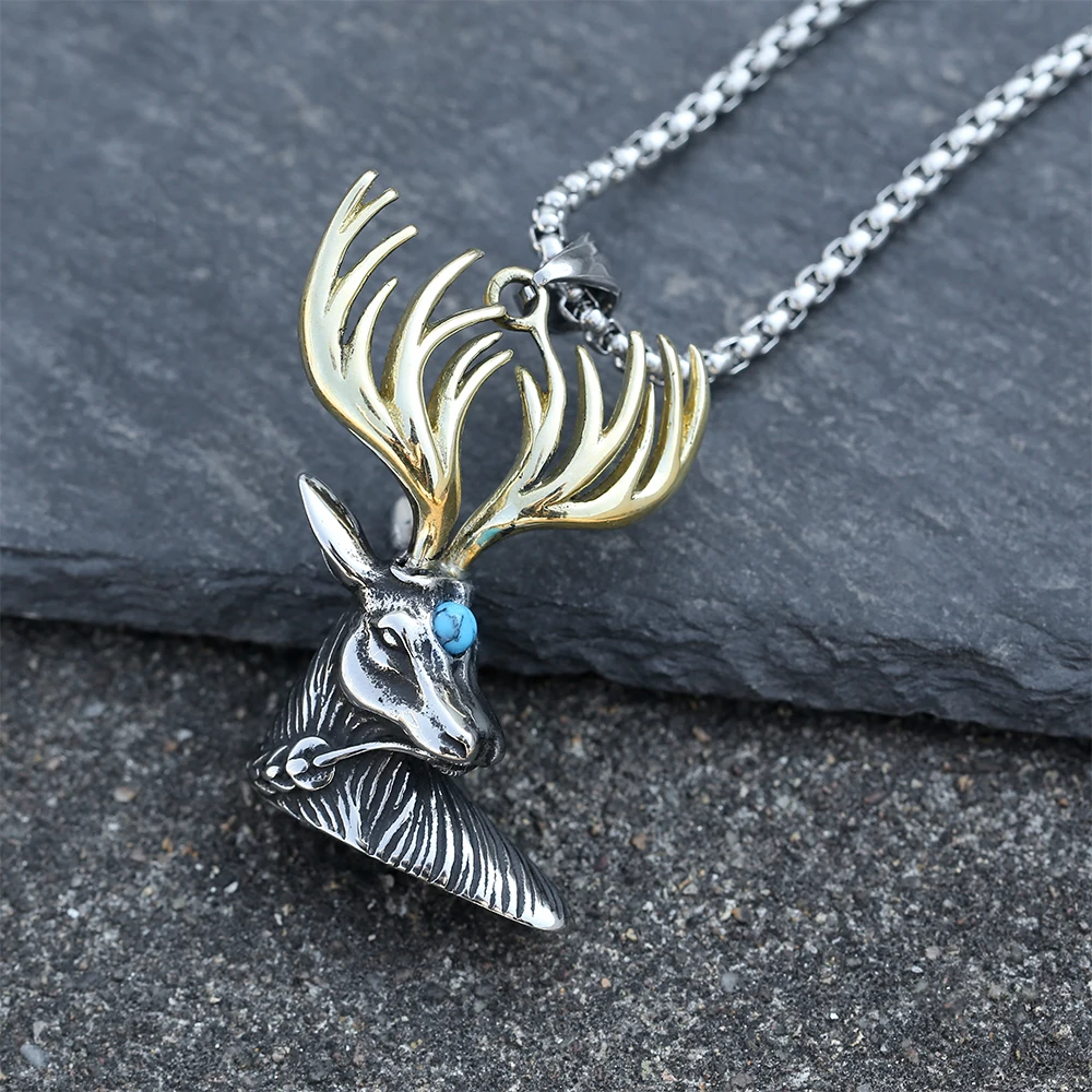 Цепочка с подвеской в виде головы оленя, из нержавеющей стали 
Цепочка с подвеской в виде головы оленя, из нержавеющей стали
