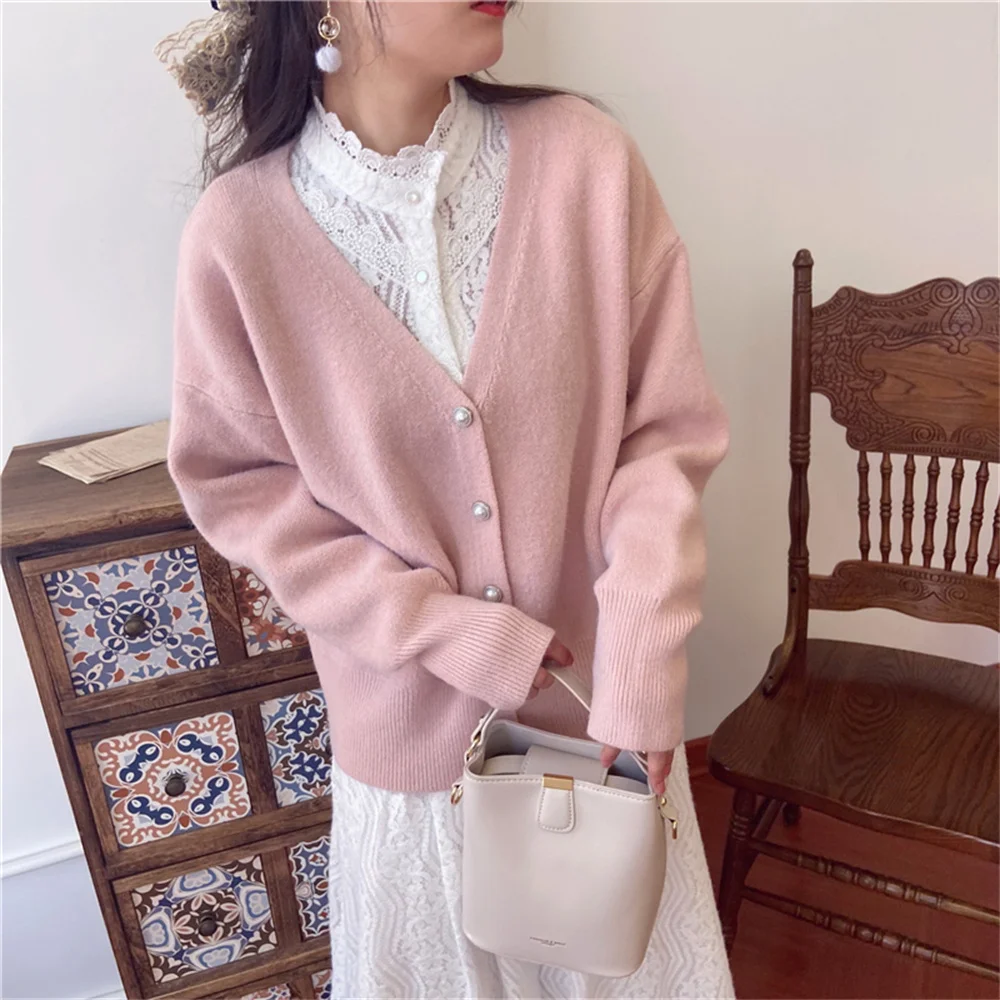 Knitted Cardigans V-Neck Chic Pure Color Sweaters OL Women Elegant Autumn Full Sleeves Stylish Loose New Tops
Knitted Cardigans V-Neck Chic Pure Color Sweaters OL Women Elegant Autumn Full Sleeves Stylish Loose New Tops