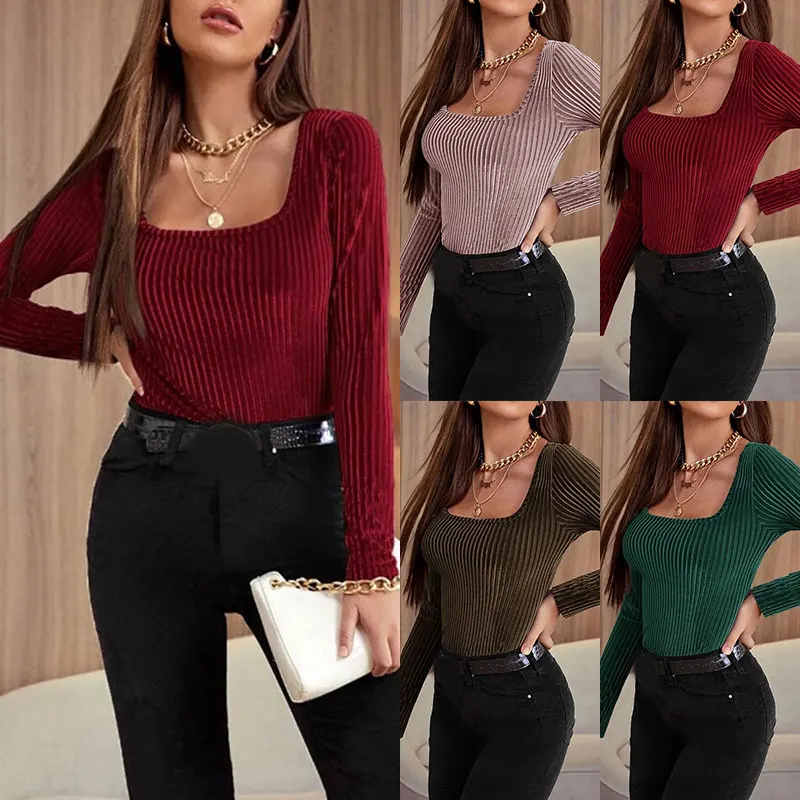 Women's Square Collar Solid Color Long Sleeve Slim Fit Commuter T-shirt Pullover Tops Fashionable Tunic Sexy Women Tees
Women's Square Collar Solid Color Long Sleeve Slim Fit Commuter T-shirt Pullover Tops Fashionable Tunic Sexy Women Tees