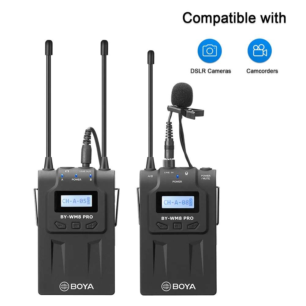 Wireless Lavalier Microphone for Smartphone, UHF Lapel Mic System with LCD Screen for DSLR Camera Camcorder YouTube Interview
Wireless Lavalier Microphone for Smartphone, UHF Lapel Mic System with LCD Screen for DSLR Camera Camcorder YouTube Interview