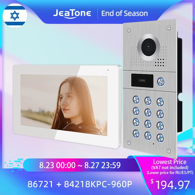 Jeatone 170 ° Интерком с камерой дверной домофон кодом система внутренней связи AHD 960P
