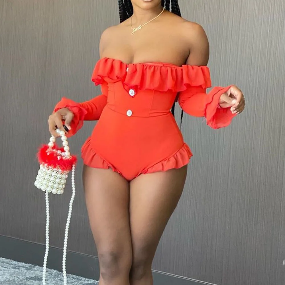 Women Sexy Jumpsuit Strapless Ruffled Mesh Stitching Button Slim Simple Fashion Beach Style Summer 2021
Women Sexy Jumpsuit Strapless Ruffled Mesh Stitching Button Slim Simple Fashion Beach Style Summer 2021