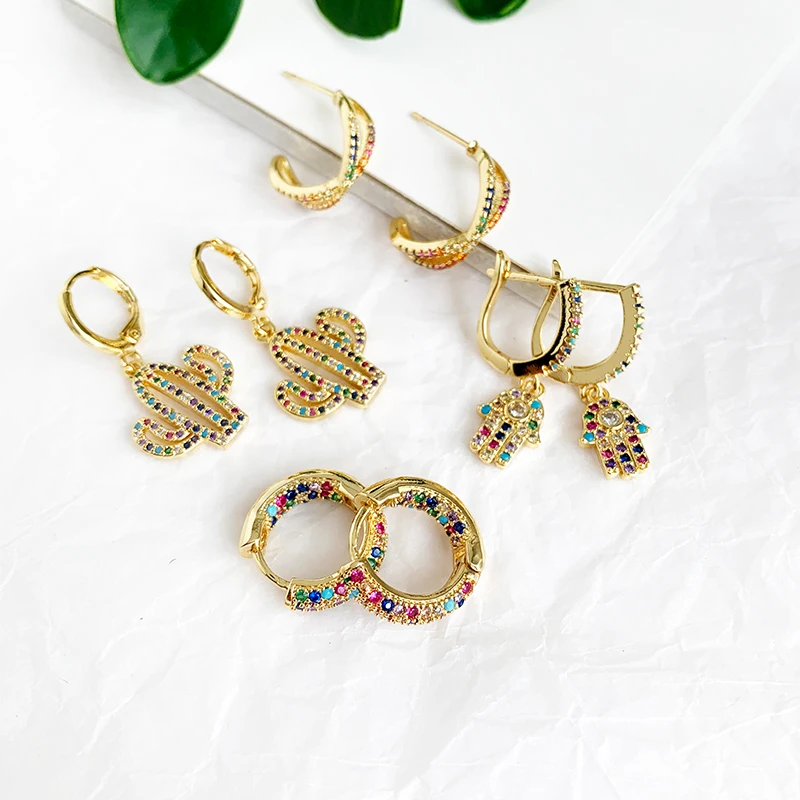 2019 новые серьги гвоздики с радужным КАКТУСОМ модные разноцветные медные кресты