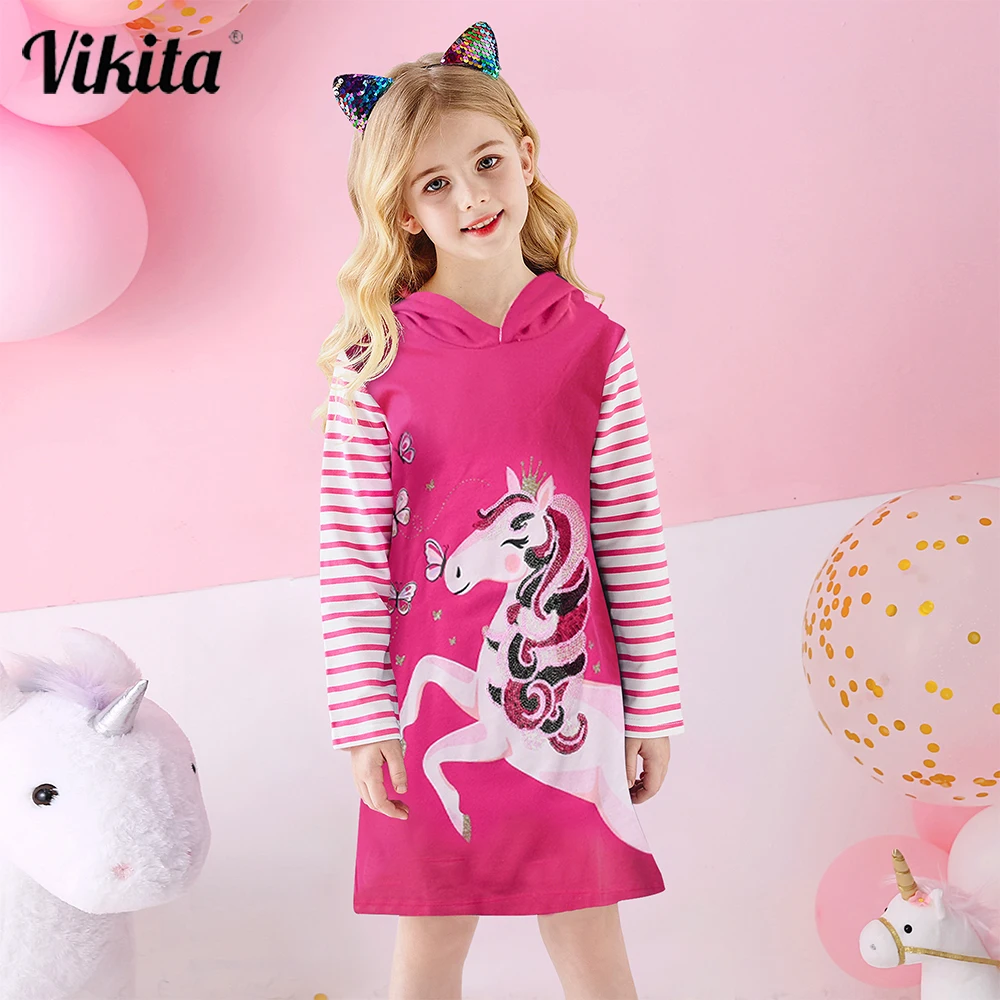 VIKITA Kids Unicorn Appliqued Sequins Dress Girls Hoodies Dresses Autumn Winter Hoody Dresses Girls Striped Cotton Vestidos
VIKITA Kids Unicorn Appliqued Sequins Dress Girls Hoodies Dresses Autumn Winter Hoody Dresses Girls Striped Cotton Vestidos